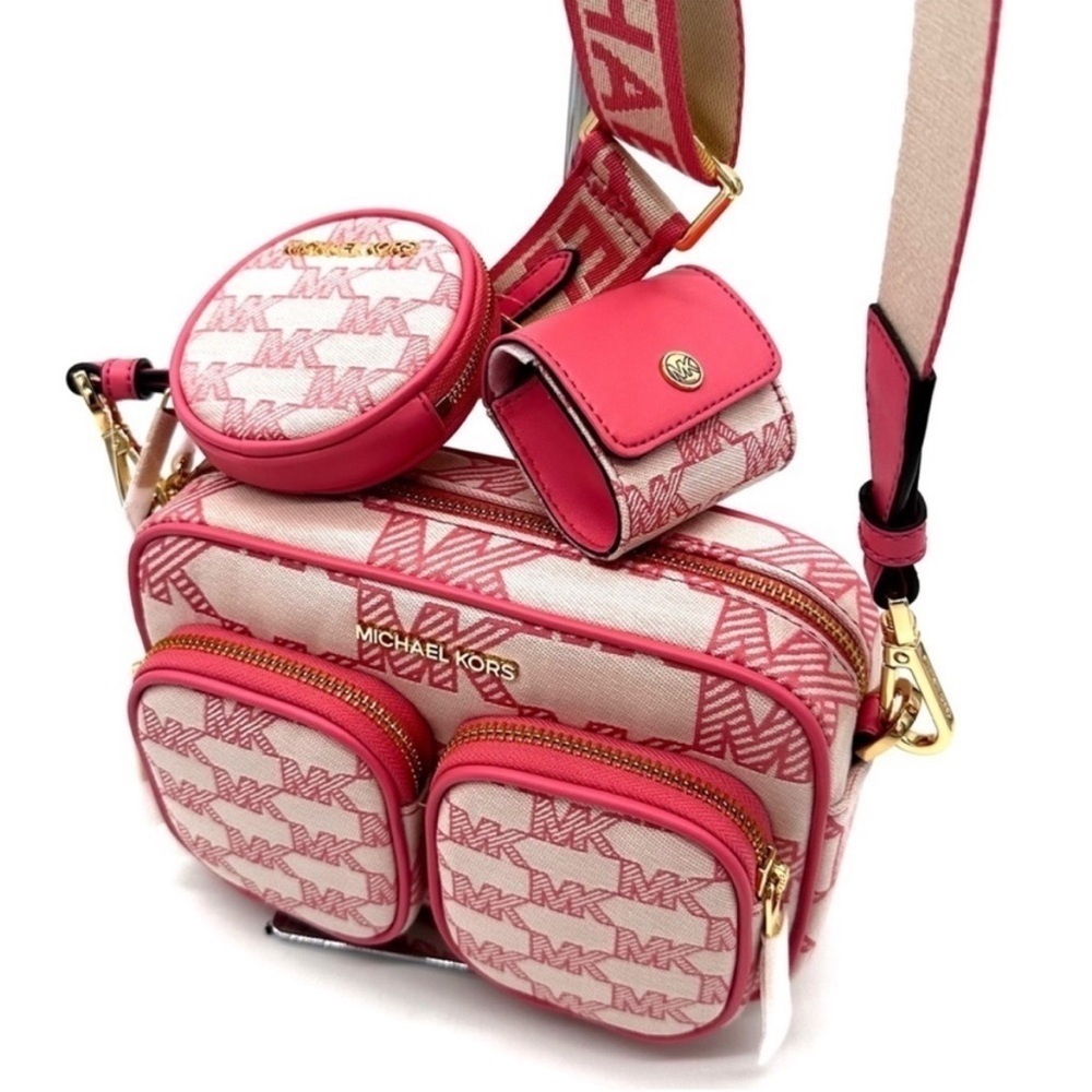 Michael Kors Jet Set Medium Crossbody Bag Tech Accessories Attached Tea Rose - Picture 2 of 13